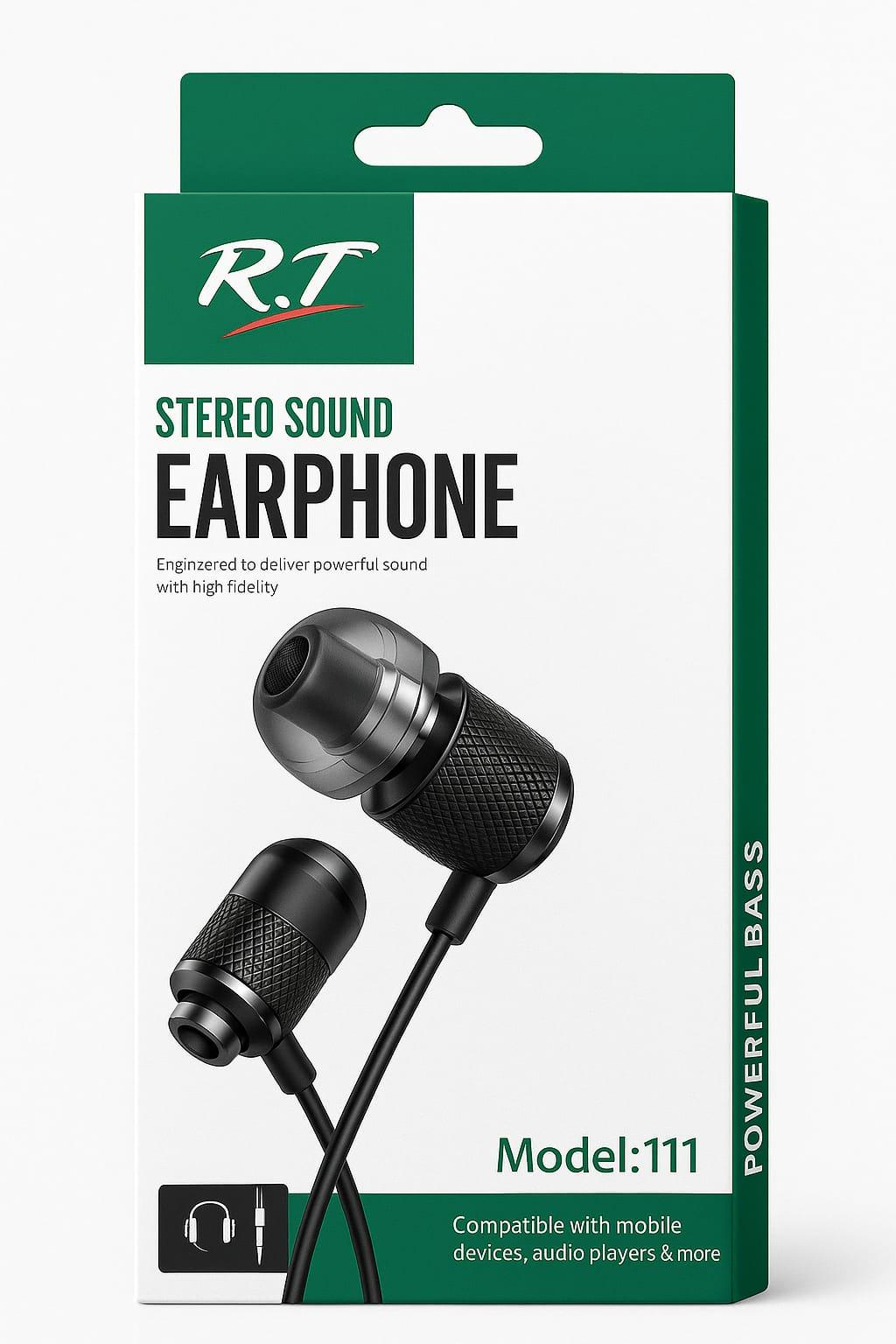 R.T Model:111 Stereo Sound Earphones – Deep Bass, Clear Calls, Sleek Metal Design - Pz Product Store