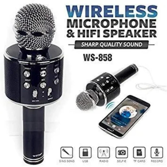 WS-858 Handed Ktv Premium Wireless Mic With Speaker With Long Lasting Battery - Pack Of 1 - Pz Product Store