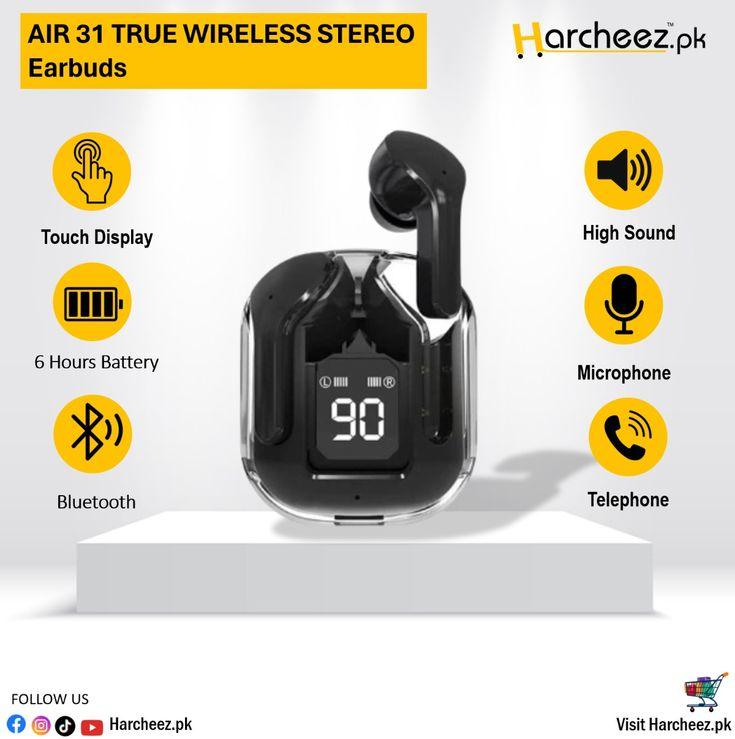 Air31 TWS With case Transparent Earbuds - Wireless Bluetooth 5.3 Gaming Headsets, Noise Reduction, Touch Control, T2 TWS Pro Earbuds with Microphone, AirPods Style PROMISE TO SEL - Pz Product Store