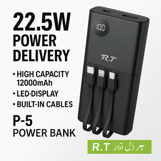 R.T Power Bank P-5 – 12000mAh | 22.5W Fast Charging - Pz Product Store