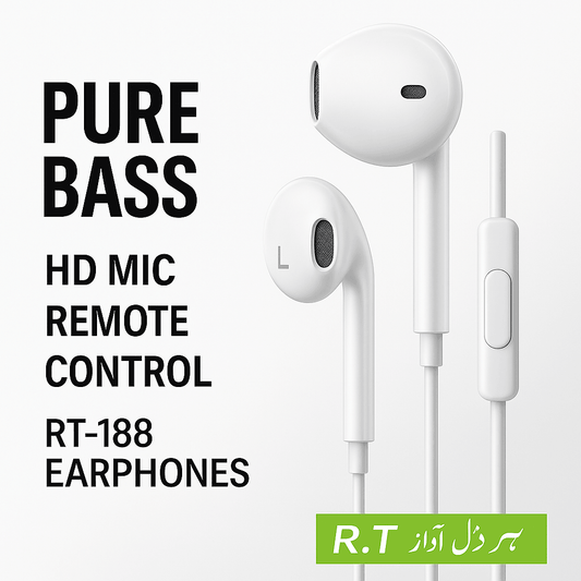 RT-188 Pure Bass Wired Earphones 🔊 Pure Sound. Deep Bass. Total Control. - Pz Product Store
