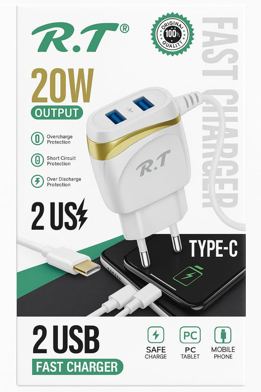RT Type-C Dual USB Fast Charger – 20W Output - Pz Product Store