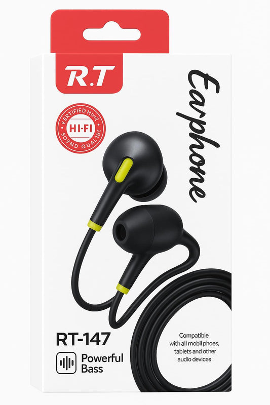 R.T RT-147 Wired Earphones – Powerful Bass, Crisp Sound - Pz Product Store