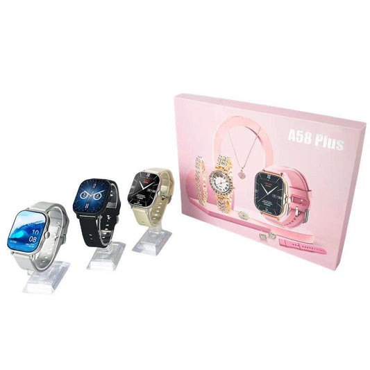 A58 Plus Smart Watch + Diamond Bracelet + Necklace + Ring + Stud+ Earring Watch - Pz Product Store